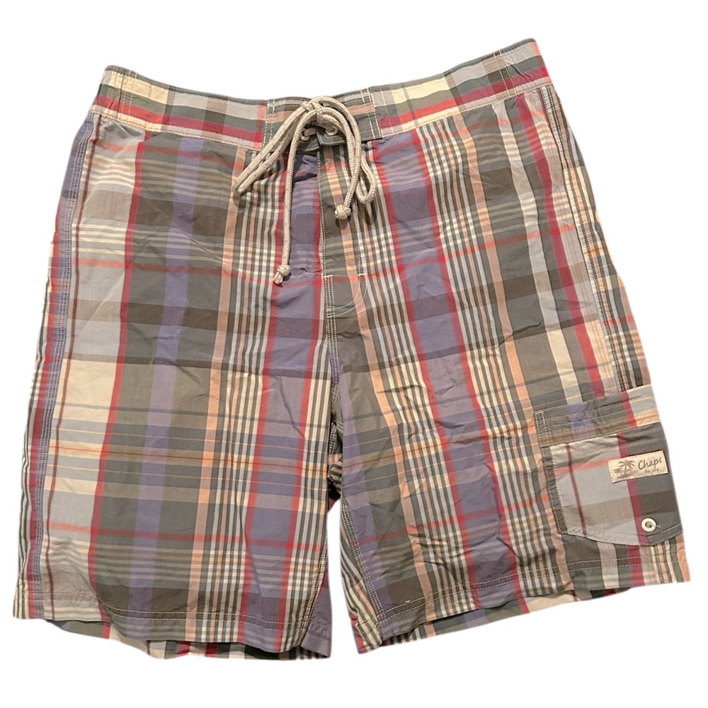 CHAPS Men’s Swim Trunks Size Medium Plaid‎ Preppy Old Money 9’ inseam